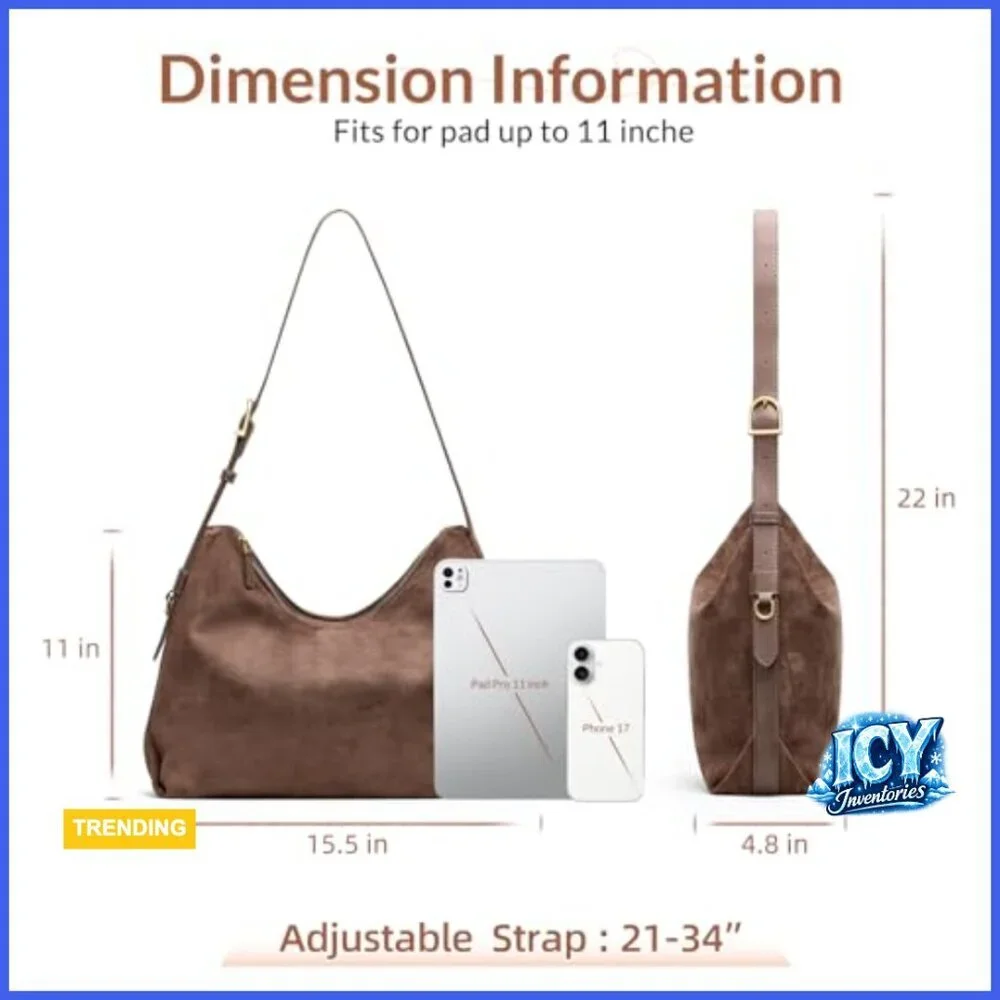Faux Suede Slouchy Hobo Bag with Adjustable Strap and 5 Pockets